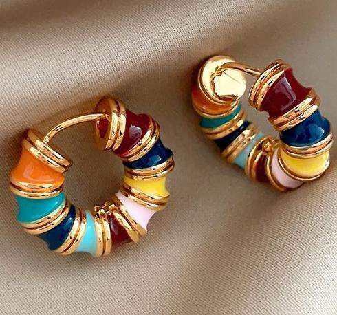 Colorful enamel drop glazed circle earrings for women in summer, dopamine personalized earrings for women, 2024 new high-end earrings