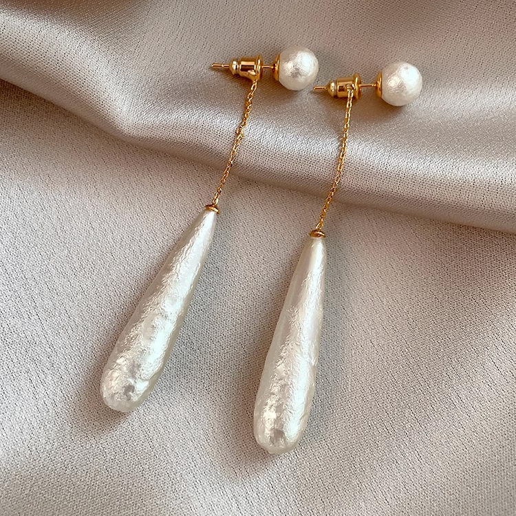 French Elegant Aesthetics~Texture Water Drop Pearl Earrings for Women's Niche Design, High End Two Wear Earnail Earrings