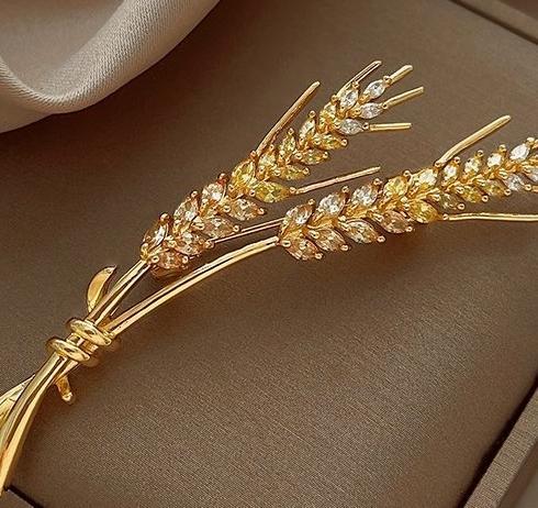 Full zirconium wheat ear brooch for women 2024 new trend high-end exquisite chest flower niche design sense clothing pin accessories