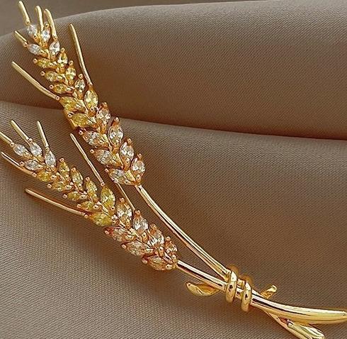 Full zirconium wheat ear brooch for women 2024 new trend high-end exquisite chest flower niche design sense clothing pin accessories