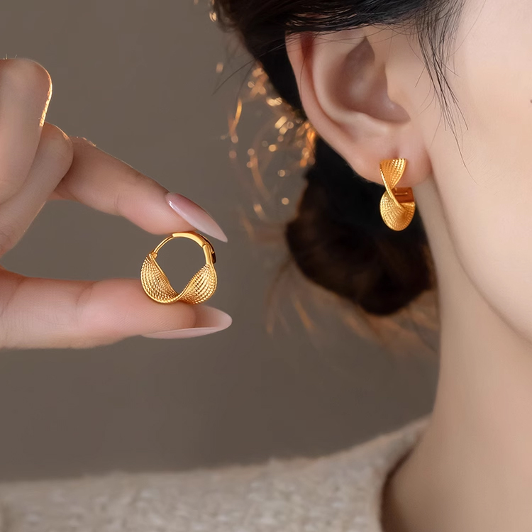 Golden Twisted Circle 18K Gold Plated Earrings