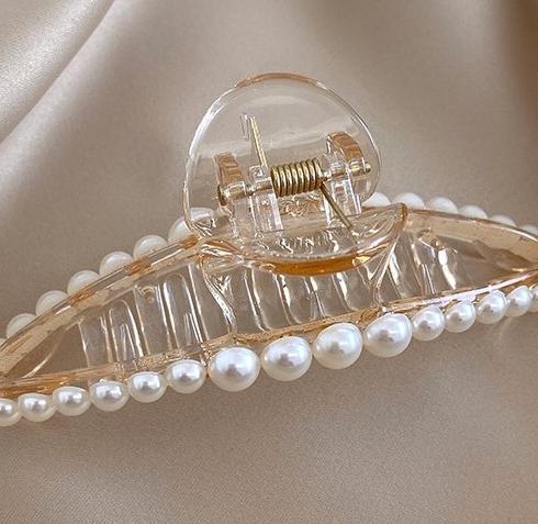 Internet celebrity's popular pearl hair clip, women's straight clip, back of the head clip, simple and exquisite hair clip, shark clip