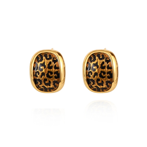 Leopard Print Enamel Square 18K Gold Plated Stud Earrings