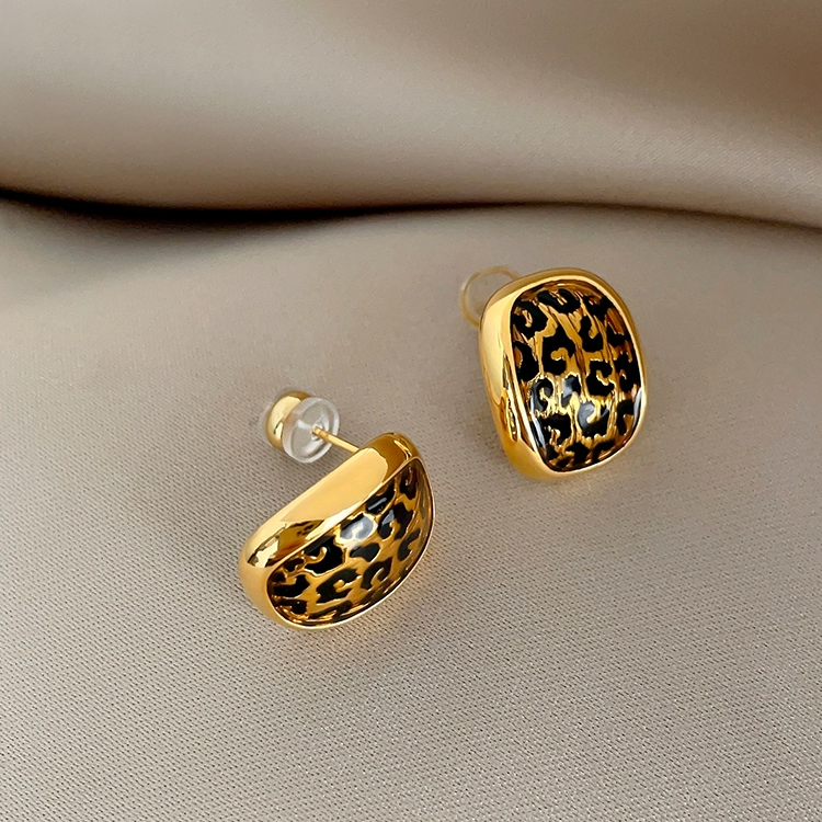 Leopard Print Enamel Square 18K Gold Plated Stud Earrings