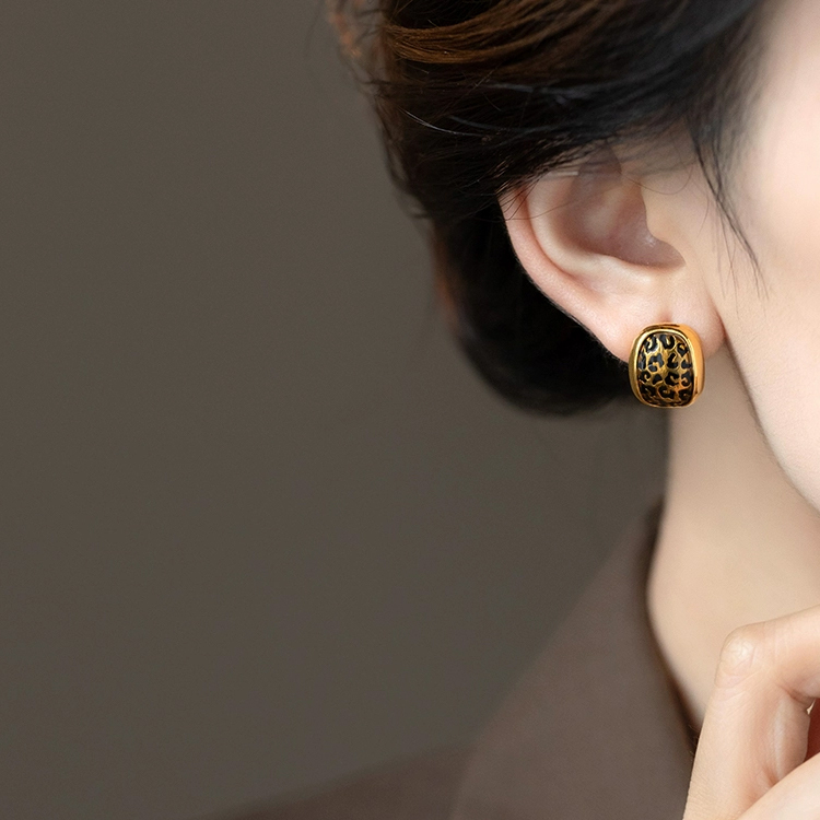 Leopard Print Enamel Square 18K Gold Plated Stud Earrings