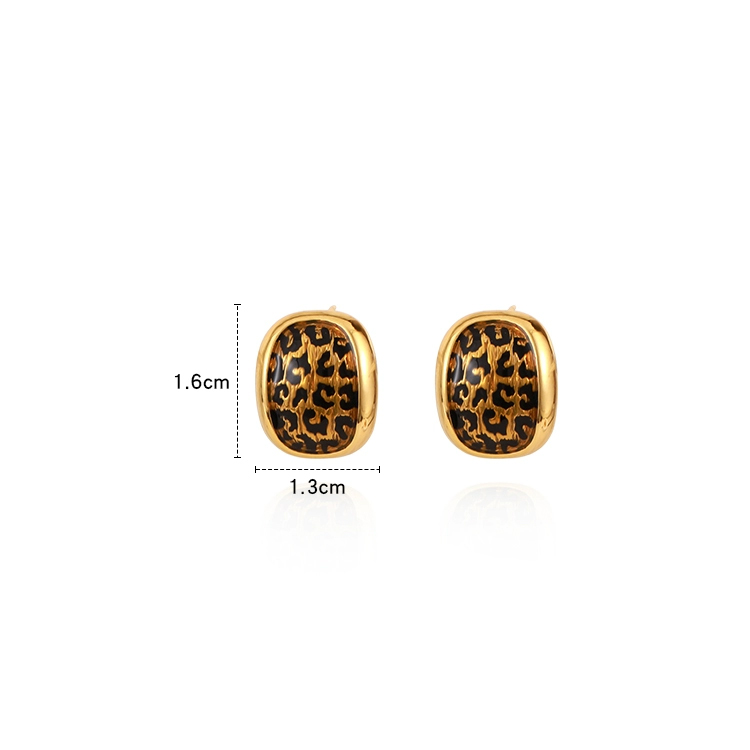 Leopard Print Enamel Square 18K Gold Plated Stud Earrings