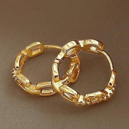 Light luxury and high-end chain earrings with ear loops and buckles, 2024 new trendy summer diamond studded earrings for women, Korean style internet famous and popular earrings