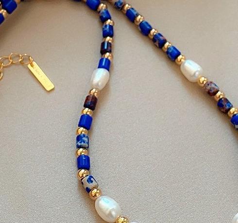 Light luxury and high-end feeling, lapis lazuli freshwater pearl necklace, versatile and fashionable for women's summer, collarbone chain, niche temperament, neck chain