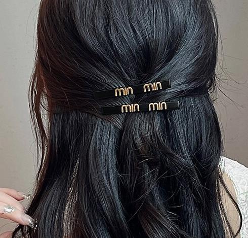 Matte high-end black gold hair clip with small side clips, straight clip, bangs clip, headband accessory, new style of hair clip