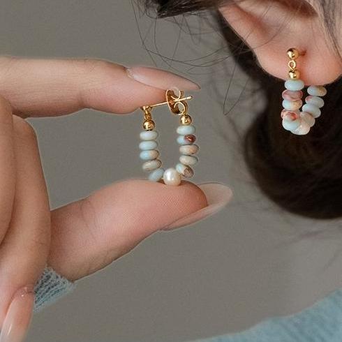 New Chinese style bead natural stone pearl earrings suitable for summer, women's light luxury high-end fashion ear accessories