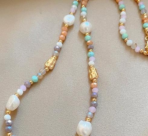 New Chinese style colored glass bead necklace for women in summer, light luxury, niche pearl collarbone chain, sweet and cool ethnic style necklace