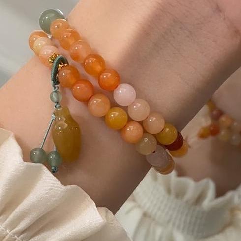 New Chinese style colorful bead natural stone bracelet with feminine temperament, gold wire jade multi-layer layered bracelet, retro Chinese style bracelet