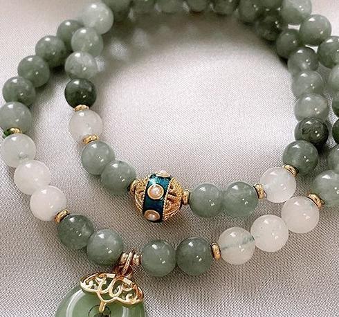 New Chinese style double-layer layered bracelet for women, natural jade retro Chinese style high-end bead bracelet, summer accessory