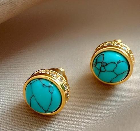 New Chinese style retro natural turquoise temperament earrings for women with a new Chinese style niche design, light luxury explosive unique earrings