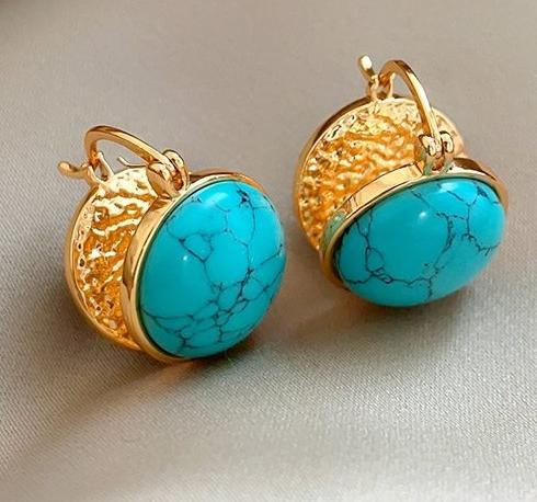 Retro New Chinese style Double sided Natural Turquoise Earrings for Women, Popular, Unique, Exquisite, niche Silver stud post Style Earrings for Women