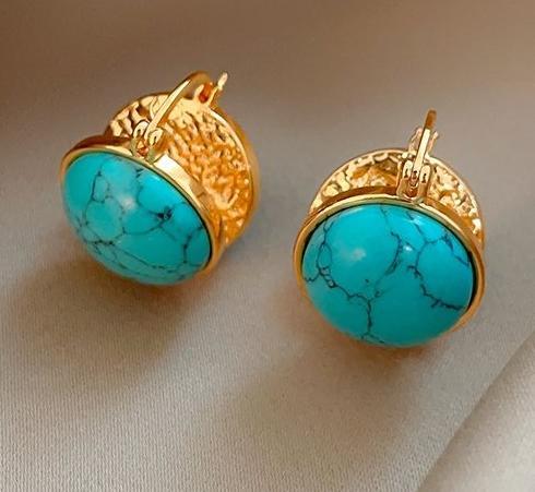 Retro New Chinese style Double sided Natural Turquoise Earrings for Women, Popular, Unique, Exquisite, niche Silver stud post Style Earrings for Women