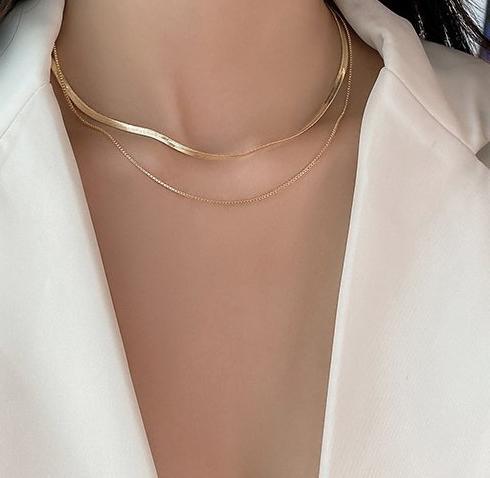 Temperament Metal Double layered Stacked Necklace Female Ins Cold Style Clavicle Neck Chain Light Luxury Niche Versatile Internet Red Jewelry