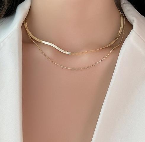 Temperament Metal Double layered Stacked Necklace Female Ins Cold Style Clavicle Neck Chain Light Luxury Niche Versatile Internet Red Jewelry