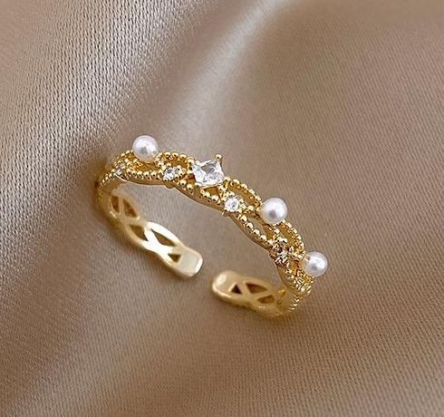 Temperament Zircon Pearl Ring for Female Niche Design Simple Style Finger Ring Ins Trendy Personality Internet Celebrity Open Ring