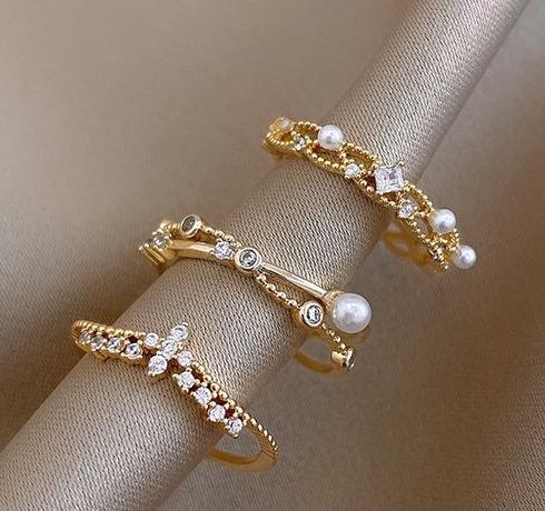 Temperament Zircon Pearl Ring for Female Niche Design Simple Style Finger Ring Ins Trendy Personality Internet Celebrity Open Ring