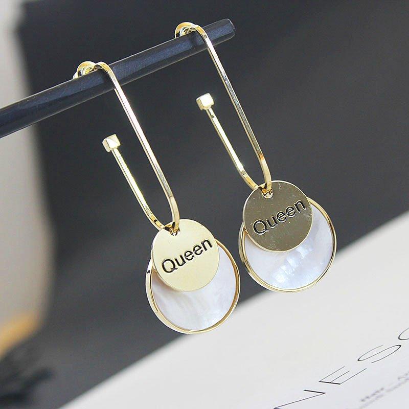 2020 Korean new geometric round long earrings earrings earrings for women 925 pure silver stud post earrings natural shell earrings