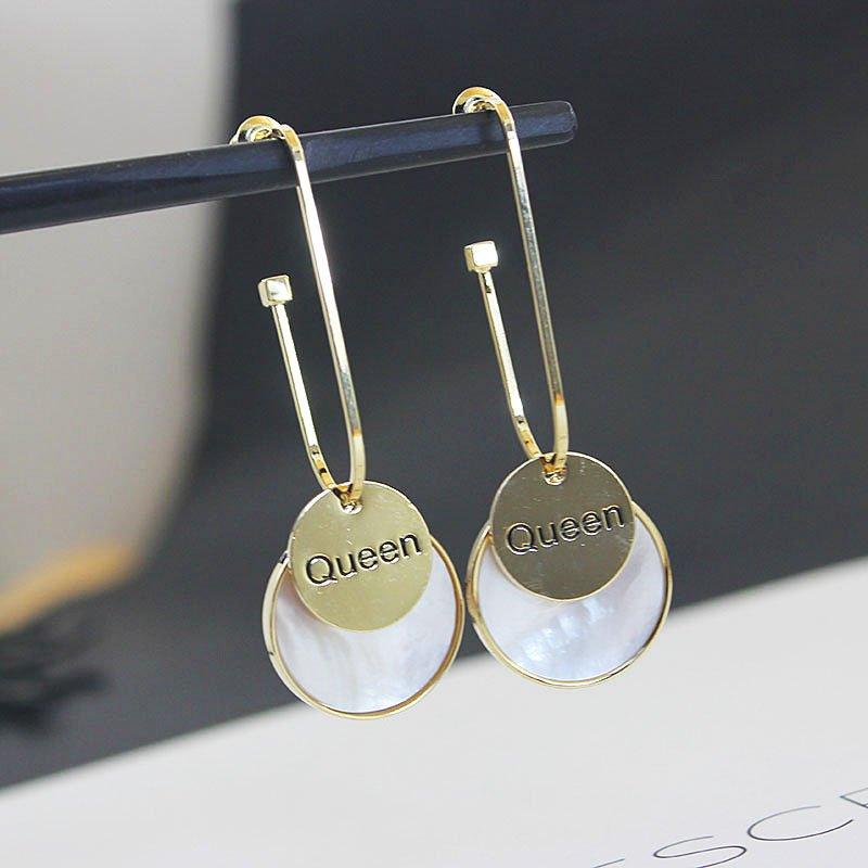 2020 Korean new geometric round long earrings earrings earrings for women 925 pure silver stud post earrings natural shell earrings