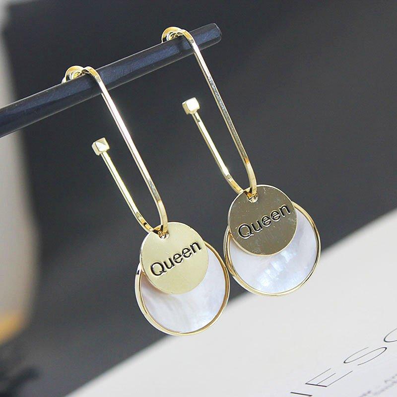 2020 Korean new geometric round long earrings earrings earrings for women 925 pure silver stud post earrings natural shell earrings