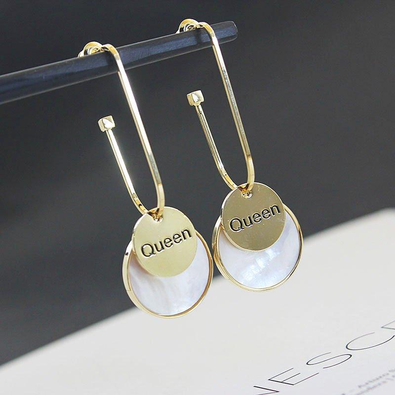 2020 Korean new geometric round long earrings earrings earrings for women 925 pure silver stud post earrings natural shell earrings