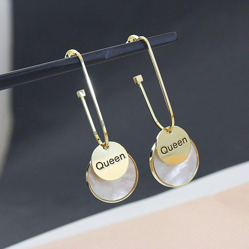 2020 Korean new geometric round long earrings earrings earrings for women 925 pure silver stud post earrings natural shell earrings