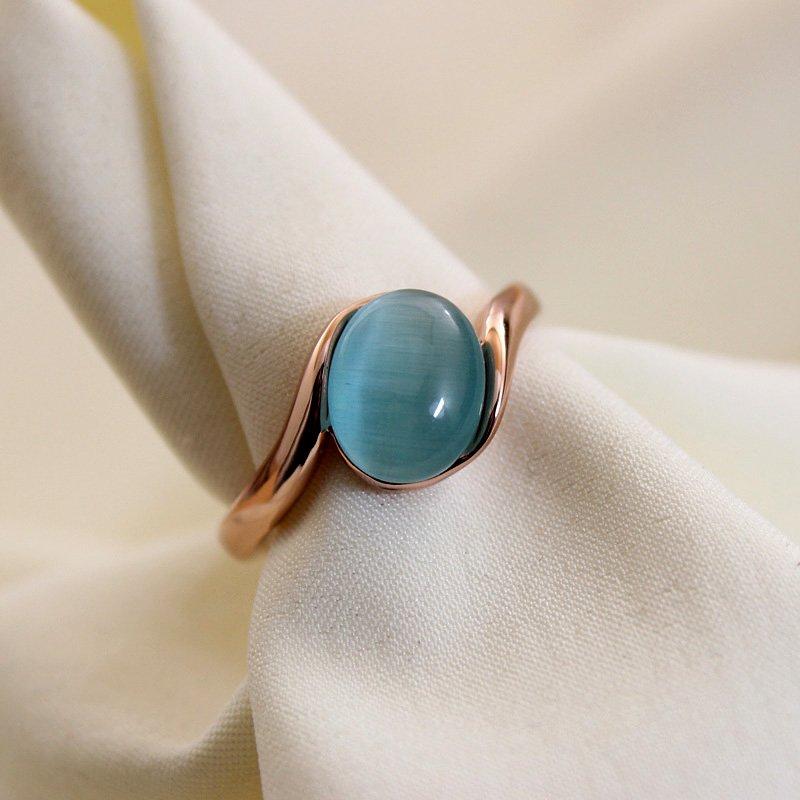 2021 New Simple and Versatile Green Cat Eye Stone Geometric Elliptical Ring Ring Ring Food Ring Decoration