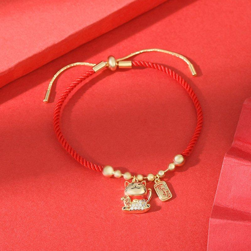 2024 Birth Year Fortune Cat Red Rope Bracelet New Women's Light Luxury Niche Cute Sweet Bracelet Gift for Best Friends