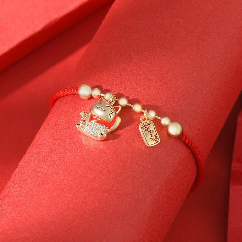 2024 Birth Year Fortune Cat Red Rope Bracelet New Women's Light Luxury Niche Cute Sweet Bracelet Gift for Best Friends