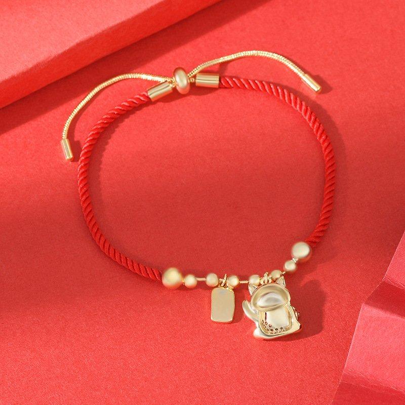 2024 Birth Year Fortune Cat Red Rope Bracelet New Women's Light Luxury Niche Cute Sweet Bracelet Gift for Best Friends