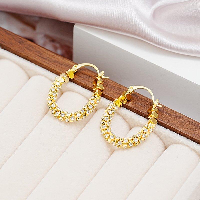 2024 New Crushed Silver Full Diamond Zircon U-shaped Ear Buckle Fashionable and Atmospheric Super Flash Earrings Simple and Versatile Women's Earrings