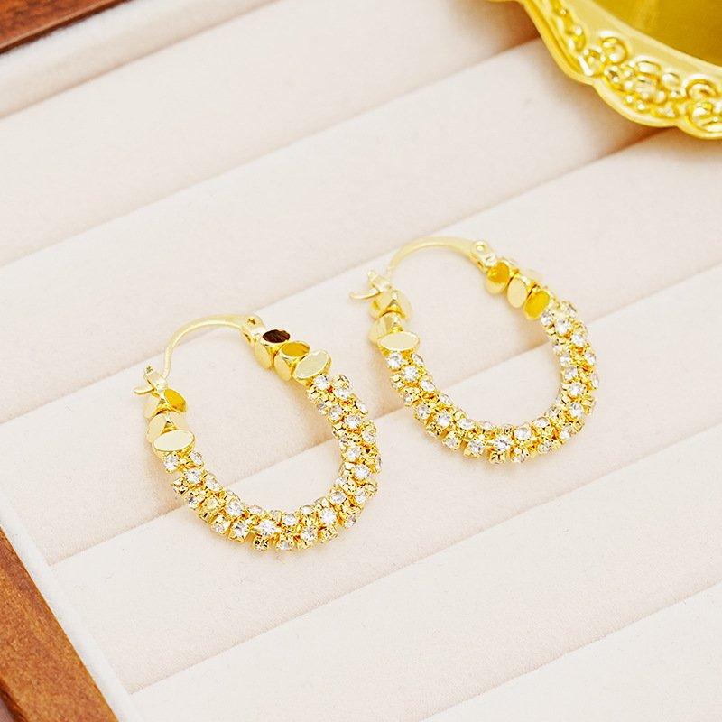 2024 New Crushed Silver Full Diamond Zircon U-shaped Ear Buckle Fashionable and Atmospheric Super Flash Earrings Simple and Versatile Women's Earrings