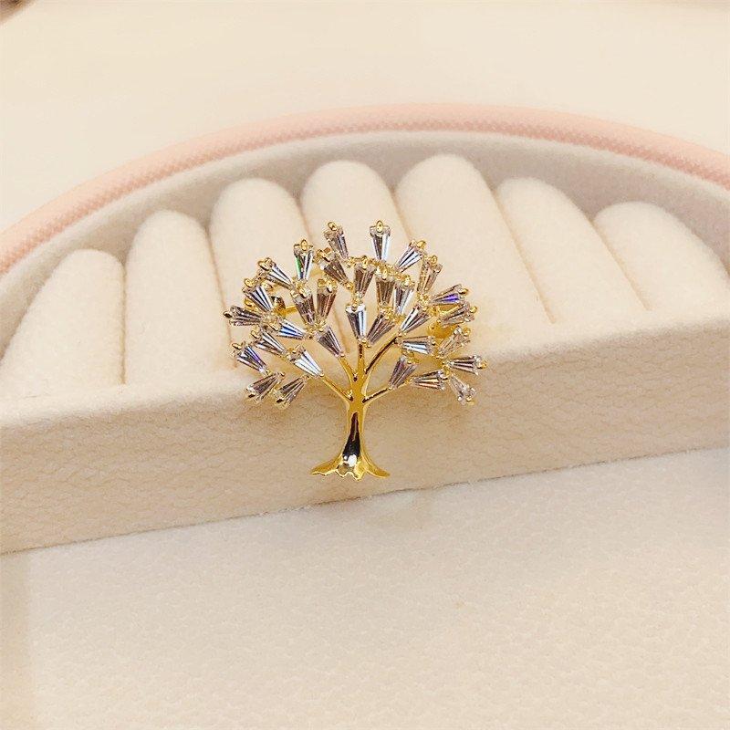 23 Micro Inlaid Luxury Zircon Tree of Life Brooch, High end Women's New Style Trendy Small Pin Anti slip Buckle Cardigan Accessories