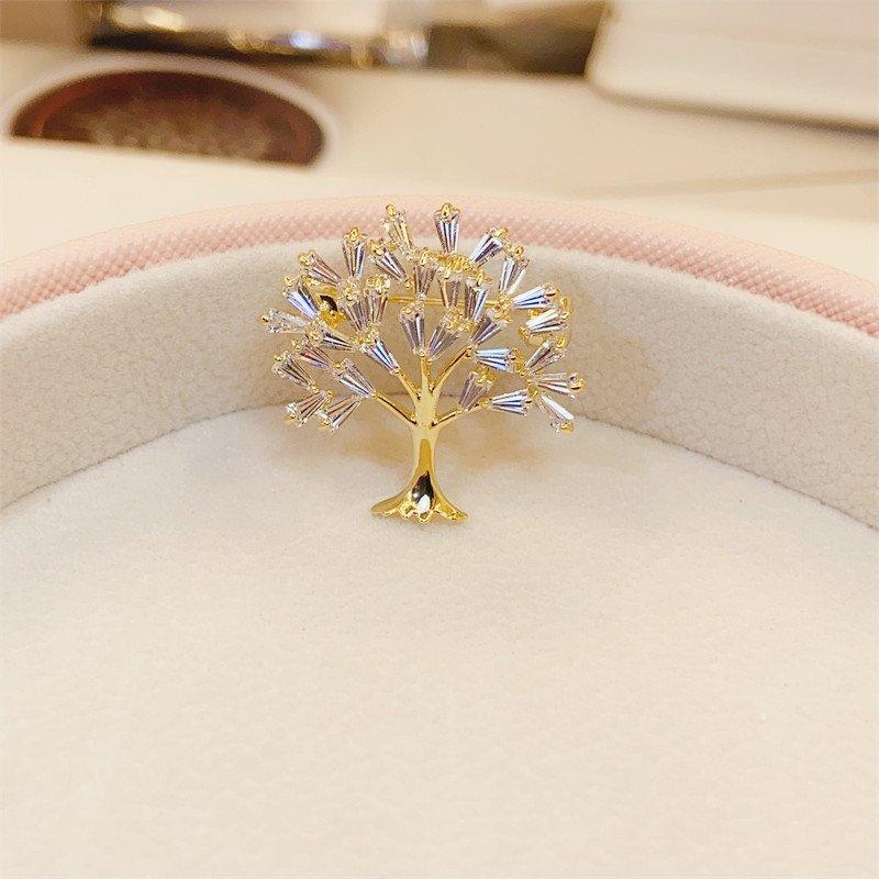 23 Micro Inlaid Luxury Zircon Tree of Life Brooch, High end Women's New Style Trendy Small Pin Anti slip Buckle Cardigan Accessories