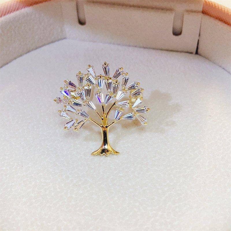 23 Micro Inlaid Luxury Zircon Tree of Life Brooch, High end Women's New Style Trendy Small Pin Anti slip Buckle Cardigan Accessories