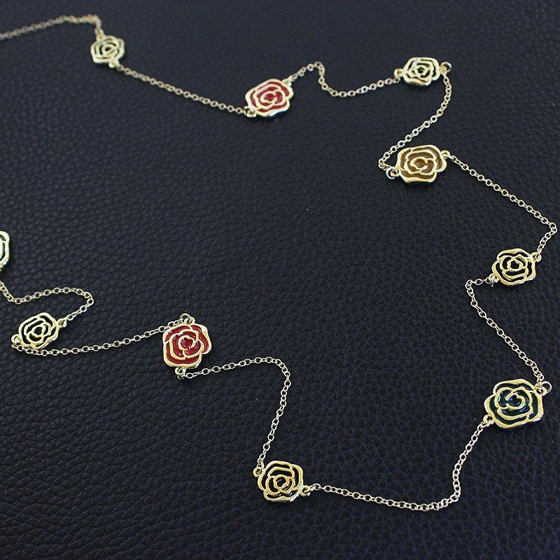 Advanced and exquisite camellia long necklace with Korean style double layered simple and versatile flower sweater chain trend