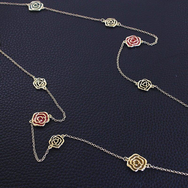 Advanced and exquisite camellia long necklace with Korean style double layered simple and versatile flower sweater chain trend