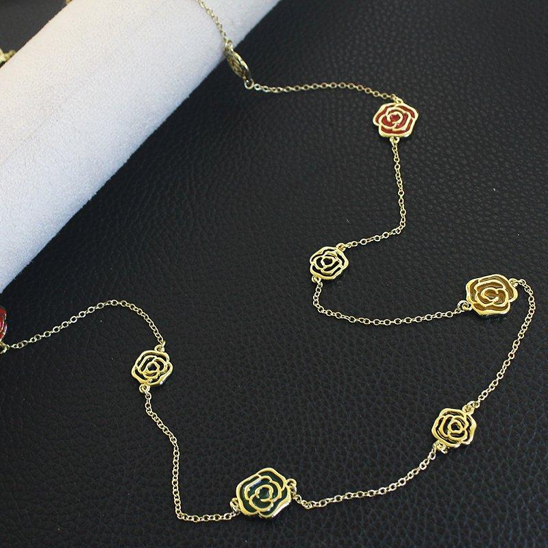 Advanced and exquisite camellia long necklace with Korean style double layered simple and versatile flower sweater chain trend