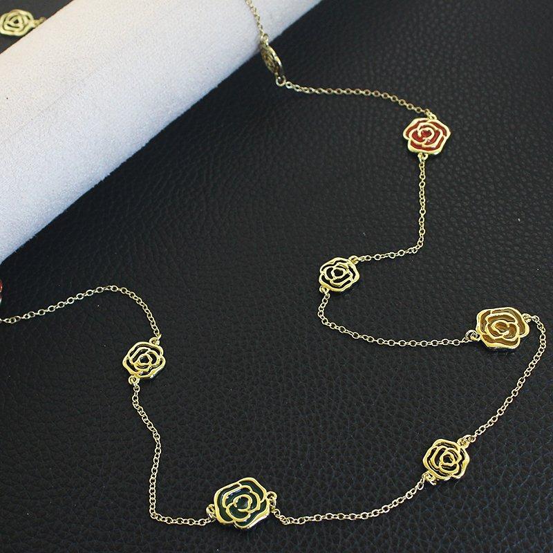 Advanced and exquisite camellia long necklace with Korean style double layered simple and versatile flower sweater chain trend