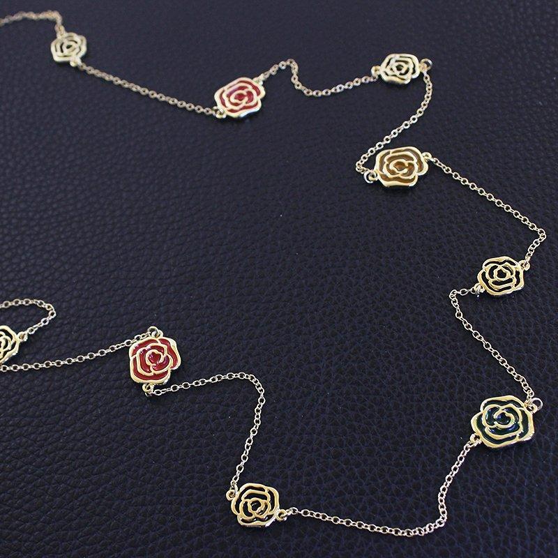 Advanced and exquisite camellia long necklace with Korean style double layered simple and versatile flower sweater chain trend