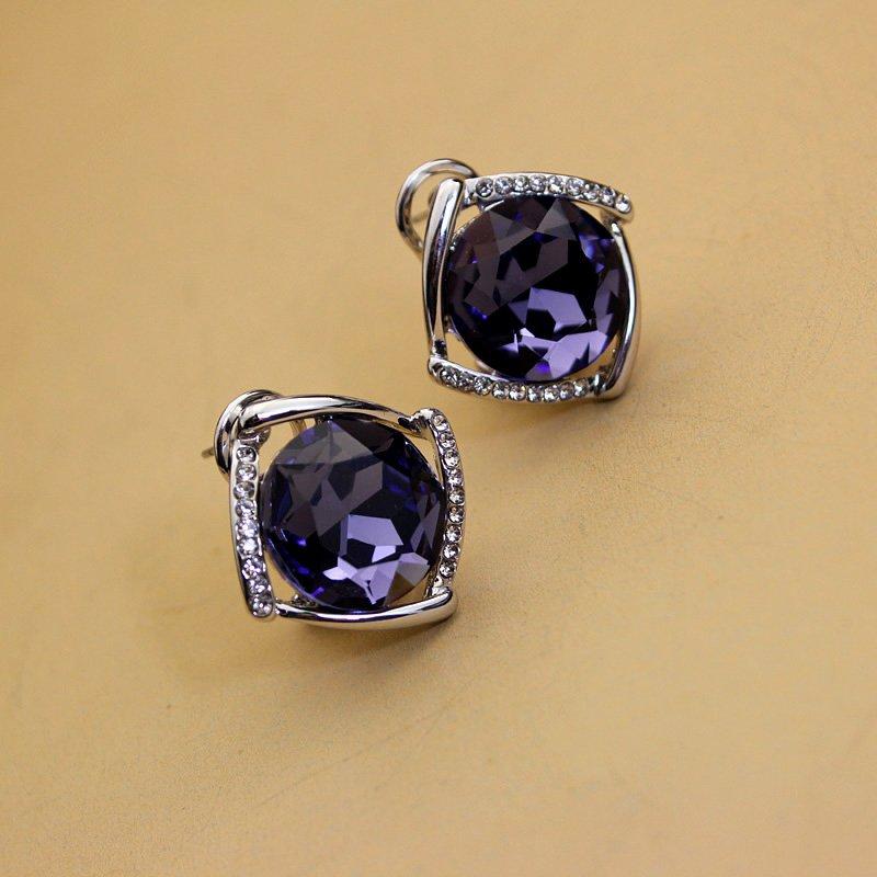 Amethyst earrings for women, luxurious and atmospheric, super sparkling geometric diamond earrings, exquisite and high-end European and American gemstone earrings, trendy