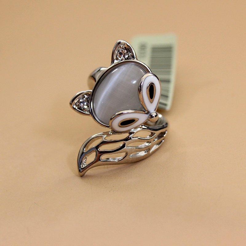 Bila Little Fresh Fox Ring Women's Rose Gold Cat Eye Stone Jewelry Korean Edition Cute Little Fox Ring