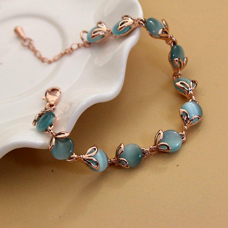 Bila Rose Gold Bracelet Korean Edition Women's Cat Eye Stone Bracelet New Fashionable and Versatile Water Diamond Bracelet Trendy