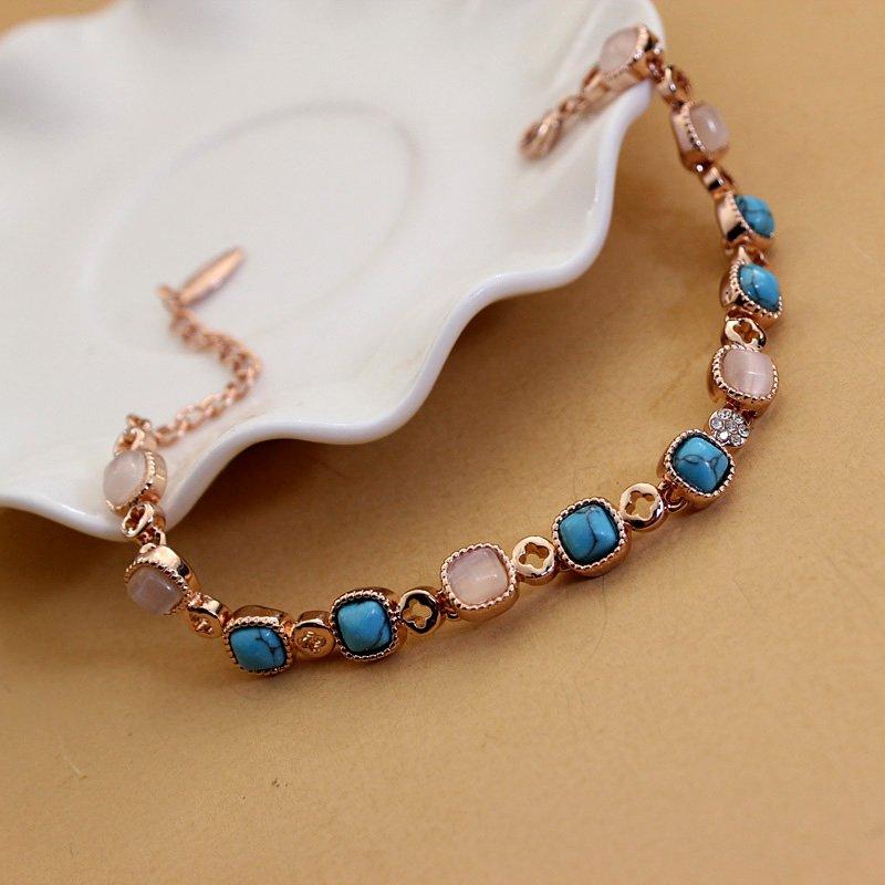 Bila Rose Gold Bracelet Korean Edition Women's Cat Eye Stone Bracelet New Fashionable and Versatile Water Diamond Bracelet Trendy