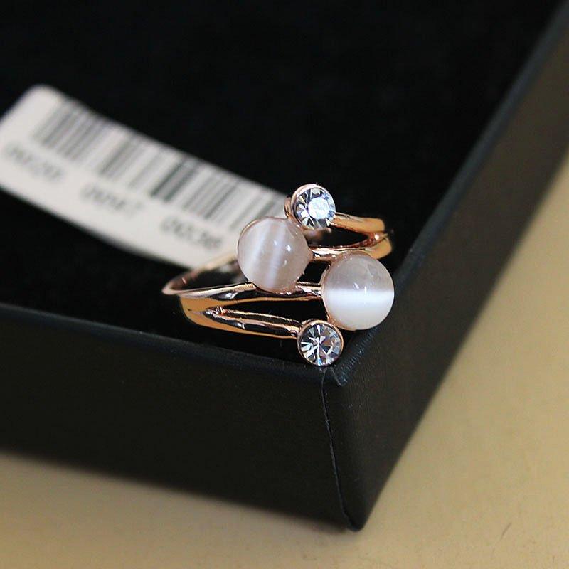 Bila high-end cat eye stone ring, sweet female student middle finger food ring, Korean version rose gold jewelry