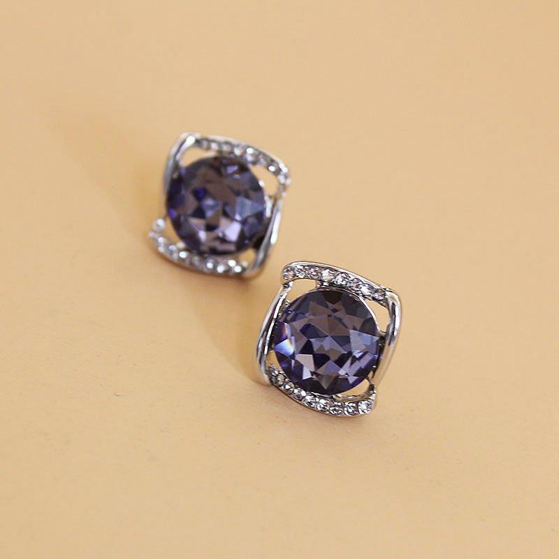 Bila high-end crystal earrings, women's geometric rectangular purple earrings, Korean anti allergic earrings, trendy