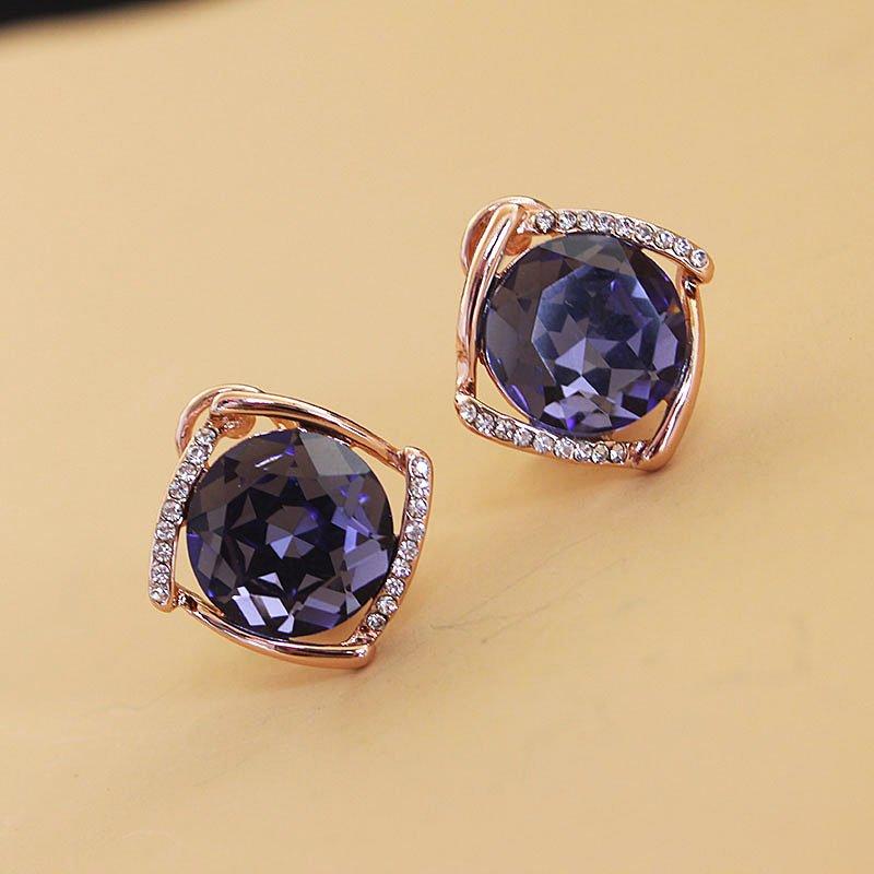 Bila high-end crystal earrings, women's geometric rectangular purple earrings, Korean anti allergic earrings, trendy